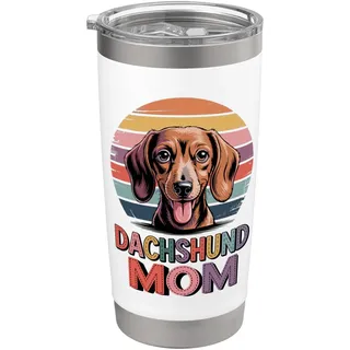 Retro Sonnenuntergang Dachshund Mom Dachshunds Doxie Dackel Doppelwandiger Edelstahl-Thermobecher