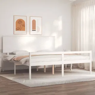 The Living Store Seniorenbett mit Kopfteil Weiß Super Kingsize Massivholz - Weiß