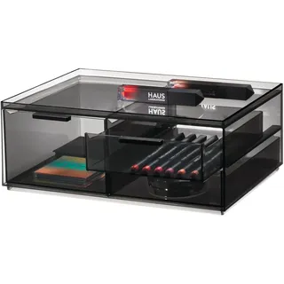 interDesign iDesign Make-up Organizer, Schmink Aufbewahrung mit 3 Schubladen aus der Signature Series by Sarah Tanno, Mini Kommode mit Schubladen aus Kunststoff für Make-up und Tools, Grau