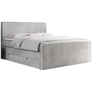 MKS Meble Boxspringbett, doppelbett mit Multipocket-Matratze und zwei Bettkästen - KING DOREN - 180x200cm - Hellgrau - H4 - Hellgrau