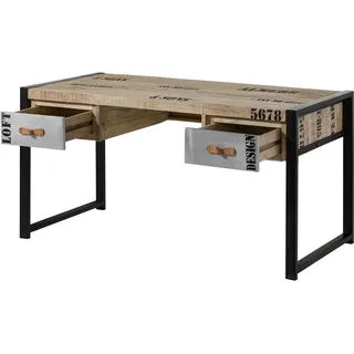 MASSIVMOEBEL24.DE Schreibtisch Mango 150x70x76 natur bedruckt FACTORY #124