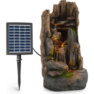 Blumfeldt Mystic Tree Solarbrunnen, inkl. Solarpanel, Lithium-Ionen-Akku (ca. 5h Laufzeit), LED-Beleuchtung, Polyresin| frostbeständig, für drinnen und draußen, Holzoptik - Braun