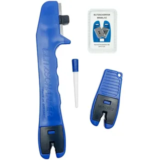 BLITZSCHÄRFER Set 4 teilig Messerschärfer Messerschleifer Scherenschleifer Blitzschärfer Miniblitz Keramikschärfer Ersatz-Hartmetallplatten manuell tragbar