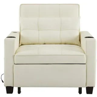 Komhtom Schlafsessel mit Getränkehalter und USB-Anschluss - Weiß , Leder , Mode , 74x84x87 cm , Gartenmöbel, Gartenliegen, Relaxliegen