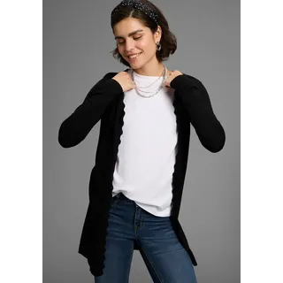 LAURA SCOTT Strickjacke Feinstrick in Longform mit femininer Wellenkante schwarz 48/50