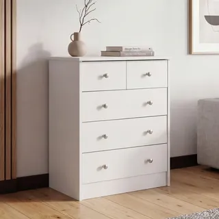 FineBuy Design Holz-Kommode Weiß 60 x 70 x 35 cm mit 5 Schubladen Mehrzweckanrichte flach für Flur Modernes Sideboard zeitlose Anrichte - Weiß