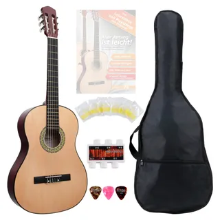 Classic Cantabile AS-851 1/2 Konzertgitarre Starter Set (Komplettes Anfänger Set mit Klassik Gitarre, Gigbag Tasche, Nylonsaiten, Lehrbuch/Schule, 3x Plektren und Stimmpfeife)