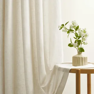 Topfinel Vorhänge Schlafzimmer Modern, Leinenoptik Voile Gardinen mit Ösen Boho Natural Leinen Baumwolle Vorhang Halbtransparent Schiebegardinen Beige Vorhänge mit Schlaufen 2er Set 220x140cm (HxB)