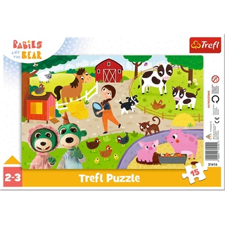 Trefl 31414 Kleinkind-Rahmenpuzzle, 15 große Teile, Rahmen und Feste Unterlage, mit Märchenfiguren Babies, Bauernhof, Tiere, für Kinder ab 2 Jahren Puzzle, Babys and The Bear, Niedliche Babys