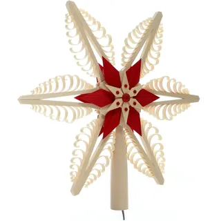 Christbaumspitze el. Beleuchtet Mittig Holzstern Rot 31x28x5cm NEU baumspitze