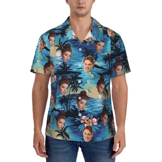 SJZUISL Personalisiert Hawaii Hemd Männer mit Gesicht, Lustige Hawaiihemden für Männer, personalisiertes tropisches Button-Down-Hemd für Männer mit Gesichtsbild für Freund, Ehemann, Vater