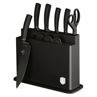 Berlinger Haus 11-teiliges Messerset mit Halter und Schneidebrettern, antibakterieller Edelstahl, ergonomischer Anti-Rutsch-Griff, stilvolles schwarz-silbernes Design - Schwarz, Silber