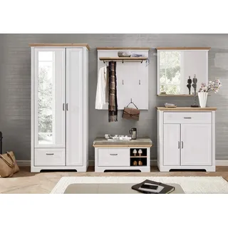 Komplett Garderobe JASMIN UH83 Pinie weiß 5-teilig mit Sitzbank - Weiß
