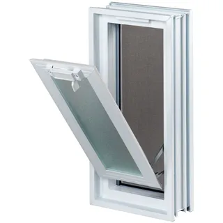 Fuchs Design Lüftungsfenster (189x384x80 mm) Weiß anstatt 2 Glasbausteine im Format 19x19x8 cm – mit Fliegengitter