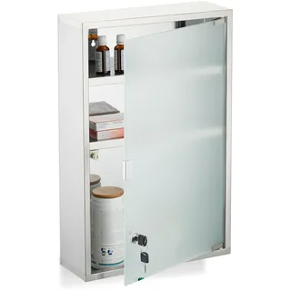 Relaxdays Medizinschrank, 3 Fächer, abschließbar, HBT: ca. 58x38x13cm, Edelstahl, Arzneischrank, Hausapotheke, Silber