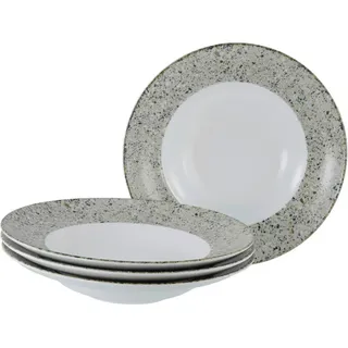 Creatable Pastateller , Grau, Schwarz, Weiß , Keramik , 4-teilig , Steinoptik , rund , stapelbar , Geschirr, Teller, Pastateller