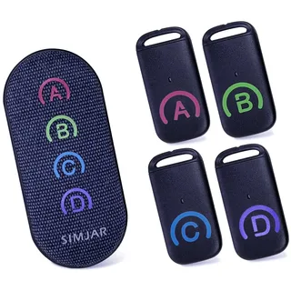 Schlüsselfinder mit dünneren Empfängern und fortschrittlicher Stofffernbedienung, SIMJAR 80dB+ RF Item Locator mit 140 Fuß Arbeitsreichweite, 1 RF-Sender und 4 Empfänger