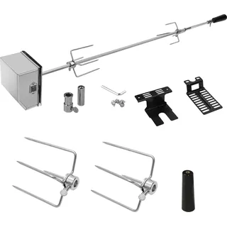TolleTour Edelstahl Grillspieß Set 107cm mit Motor inkl. Fleischnadeln Elektrischer Drehspieß, Elektrisch Grillbräter, Grillrost mit 2 Fleischgabel, (220V - 240V) - Silber