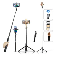 Selfie Stick Handy Stativ für Smartphone - ASHINER 180cm Hoher Handyhalter mit Fernbedienung und LED Fülllichtern für Reisen, Vlogging, Live-Streaming, Handyhalterung Kompatibel mit iPhone und Android