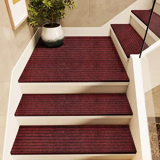 Antirutschmatte Treppe Ohne Kleben für Außen Innen, Stufenmatten Gummi Wasserfeste für Holz/Beton Stufe, Polyester Treppenteppich Waschbar, Rutschfest Treppenstufen matten für Kinder ältere und Hunde