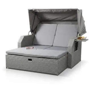 Mucola Strandkorb Rattan Sonnenbett mit verstellbarem Dach Polyrattan Sonnenliege Liegebett Relaxliege Gartenliege Gartenmöbel - Grau - Grau