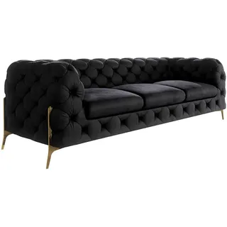 S-Style Möbel Chesterfield-Sofa 3-Sitzer Lexi Schwarz Samt , Textil , Echtholz,Buche, Birke , Füllung: Polyetherschaumkern,Polyetherschaumkern , 243x75x100 cm , Blauer Engel, Oeko-Tex®, Hergestellt in Europa, FSC Mix , Wohnzimmer, Sofas & Couches, Sofas, 3-Sitzer Sofas