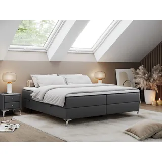 Boxspringbett ohne Kopfteil mit Bettkasten, Bett niedriges Kopfteil, Polsterbett ohne Kopfteil - LESS - 200x200cm - Dunkelgrau - H4 - Dunkelgrau