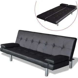Schlafsofa mit 2 Kissen Kunstleder Ausziehbar Schwarz - Schwarz