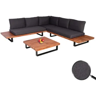 Mendler Garten-Garnitur HWC-H54, Garnitur Sitzgruppe Lounge-Set, Spun Poly Akazie Holz FSC® Alu ~ braun, Polster dunkelgrau