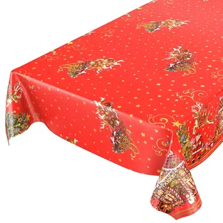 ANRO Wachstuchtischdecke Wachstuch Wachstischdecke Tischdecke Weihnachten Weihnachtsmann Rot Sterne 120x140cm