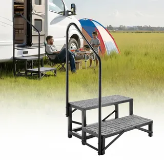 Vevor Wohnmobiltreppe 2 Stufen Einstiegshilfe 299,38 kg Tragkraft Wohnmobil Trittstufe mit Antirutschmatte Außentreppe für Camper Wohnwagen Mobilheim Pool Spa Standtreppe für Senioren Hunde Schwarz