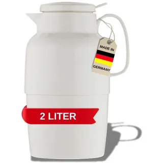 Helios Mondo Push Thermoskanne Weiß 2 L - 6h heiß - Hält Getränke warm & kalt – Einhandbedienung mit Drucktaste – Große Einfüllöffnung