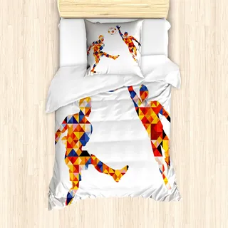 ABAKUHAUS Sport Mantele, Bunte Fussballer, Milbensicher Allergiker geeignet mit Kissenbezügen, 135 cm x 200 cm - 80 x 80 cm, Mehrfarbig