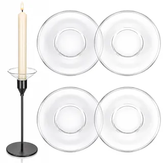 4 Stück Tropfenfänger für Kerzen Kerzenständer Glas Kerzenhalter Glas | Tropfschutz Kerzenringe Glas Dekorative Kerzen Kommunion für Stabkerzen Hochzeit Wohnzimmer, Klar Runde Felge