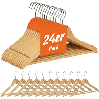 Relaxdays Kleiderbügel Set Holz Silber 24 St.