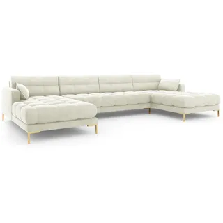 Micadoni Panoramasofa Mamaia aus Samt leichtes beige 6 Sitzplätze , Creme , Textil , U-Form , 185x75x383 cm , Hergestellt in Europa, Oeko-Tex® , Wohnzimmer, Sofas & Couches, Sofas, Bigsofas