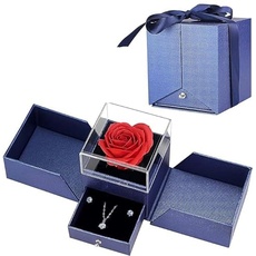 Youery Ewige Rose Set,Konservierte echte Rose mit Halskette und Ohrringe in Einer Geschenkbox, Rose Blume romantische Geschenke für Sie am Muttertag Valentinstag Jahrestag Geburtstag für Frauen