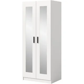 Inn.Furn Kleiderschrank in weiß 80 x 194 cm skandinavisch, Drehtürenschrank 2-türig mit Spiegel , Weiß , Holzwerkstoff , Nachbildung , 80x194x56 cm , Schlafzimmer, Kleiderschränke