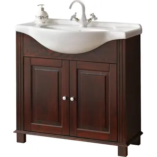 Badmöbel Waschbecken Antik Stil Becken mit Unterschrank Landhaus Badezimmer neu - Braun