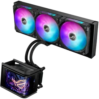 Asus ROG Ryuo IV SLC 360 ARGB All-in-One-CPU-Wasserkühlung (6,67-Zoll-AMOLED-Display, unterstützt 3D-Videos, 200mm-Schläuche, 3x Daisy-Chain-Lüfter, für Intel LGA 1851, 1700, AMD AM5, AM4)