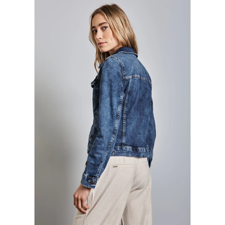 Jeansblazer STREET ONE, Damen, Gr. 40, blau (mid blau random), Web, Obermaterial: 82% Baumwolle, 15% Polyester, 3% Elasthan, unifarben, regular fit taillenbedeckt, Manschette, Blazer Jeansblazer, mit Brusttaschen