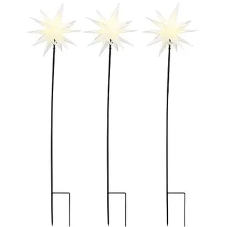 Kunststoffsterne weiß 35cm mit Bodenspieß 3er-Set CAS6400