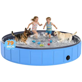 EPN Faltbares Hundepool – Extra Großes, Robustes PVC Schwimmbad mit Dickem Rutschfestem Boden, Tragbares Planschbecken & Badebad für Haustiere und Hunde, Sicher für den Außeneinsatz (200x40 cm)