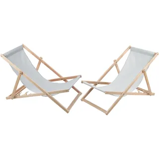 Gartenliege Woodok Liegestuhl Sonnenliege Buchenholz Liege bis 120 kg klappbar 2er Set Hellgrau - Hellgrau