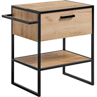 Badezimmerschrank Loft 70 cm für Waschbecken, Eiche goldfarben, 1 Schublade - Naturbelassen, Schwarz