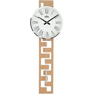 MPM Quality Design Pendeluhr, Helle Wanduhr Holz, Hochwertige Verarbeitung Aus Holz Und Glas, Elegante Modern, Präziser Quarz-Schrittmotor, Große Mit Pendel, Wohnzimmeruhren