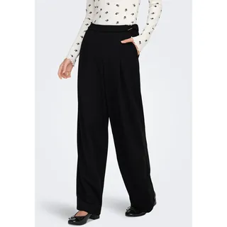 Anzughose ONLY "ONLSANIA LIFE WIDE BUCKLE PANT JRS", Damen, Gr. M (38), N-Gr, schwarz detail:silber buckle (sania), Jersey, Obermaterial: 95% Polyester, 5% Elasthan, unifarben, lang, Hosen Anzughose, Materialmix