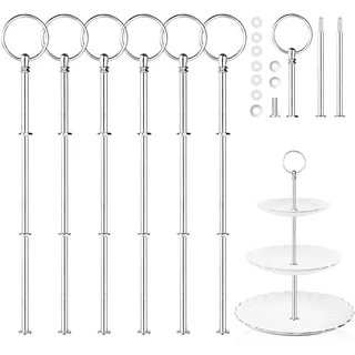 Vicloon 6 Pack Etageren Stangen, 3 Stufige Etageren Stangen Set, Metallstangen Etagere Silber, Etagere Stäbe für Torte Cupcakes Macarons Donut Muffin und Obst (Platte nicht enthalten)