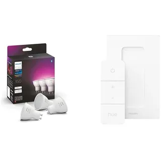 Philips Hue White & Color Ambiance GU10 Dreierpack 3x350lm & Dimmschalter, dimmbar, steuerbar via App, kompatibel mit Amazon Alexa (Echo, Echo Dot)
