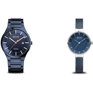 BERING Herren Uhr Solar Movement - Titanium Collection mit Titan und Saphirglas 15239-797 & Damen Uhr Solar Movement